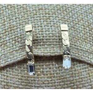Gold Tone Drop Chain Crystal Clip On Earrings Dainty Minimalist .75" Fancy